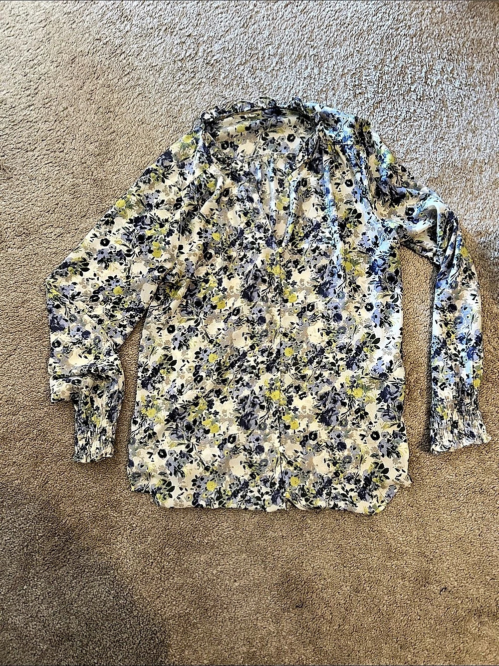 Floral Blouse in Blue & Yellow Like New